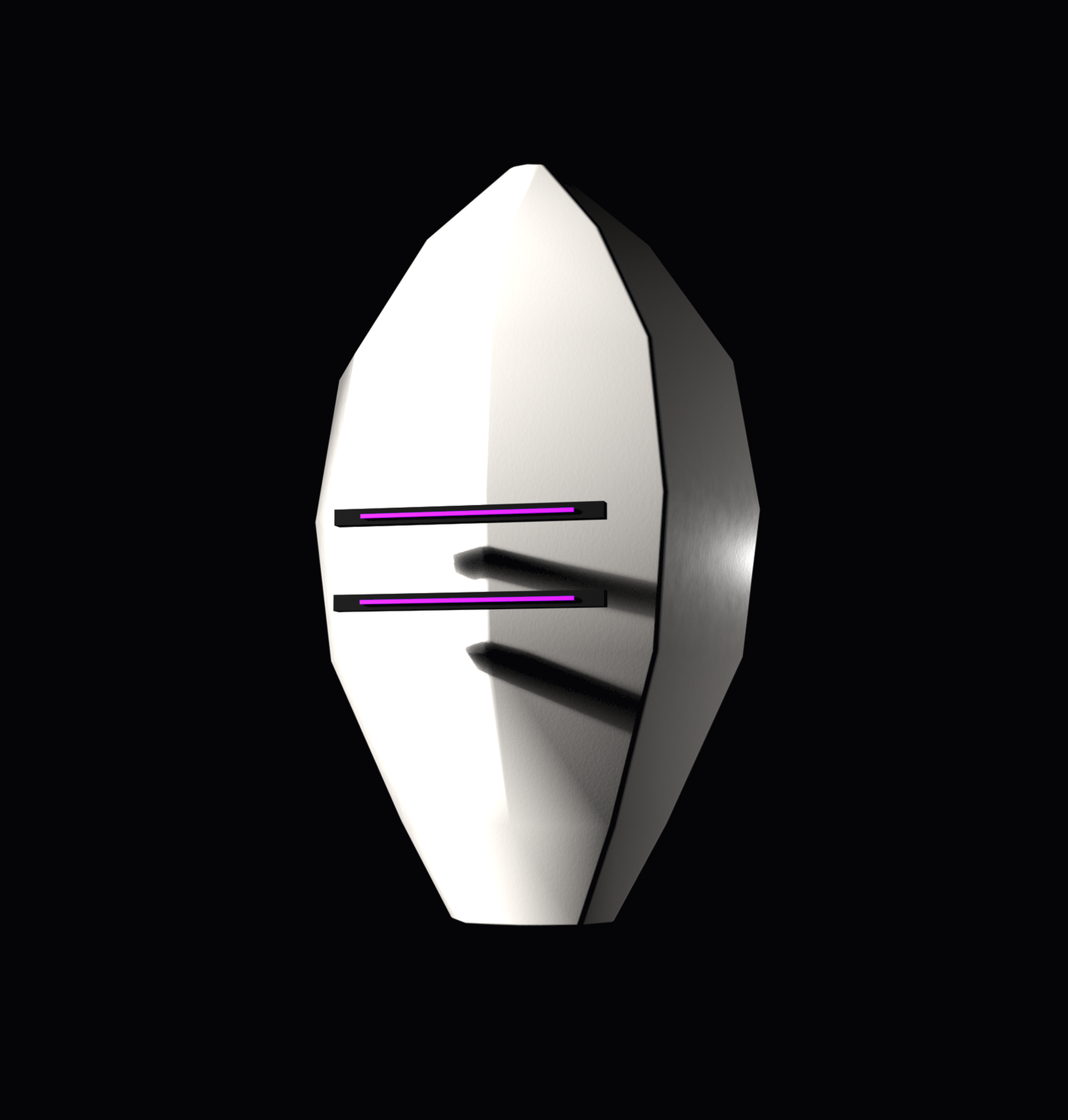 Mikage Zenith — porcelain helmet, two violet sensor slits (locked keyart, candidate)